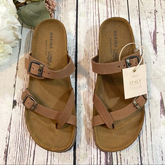 Marina Luna wedge toe loop leather sandals NEW - Picture 3 of 5